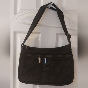 Lesportsac Black Stamped Roses Floral Deluxe Everyday Bag